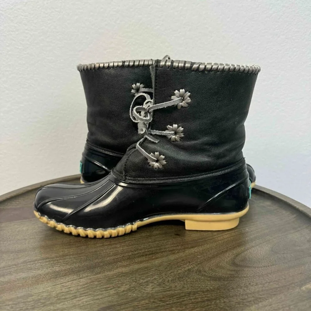 Jack Rogers Women's Chloe Duck Boots Lace Up Waterproof Black Size 7M